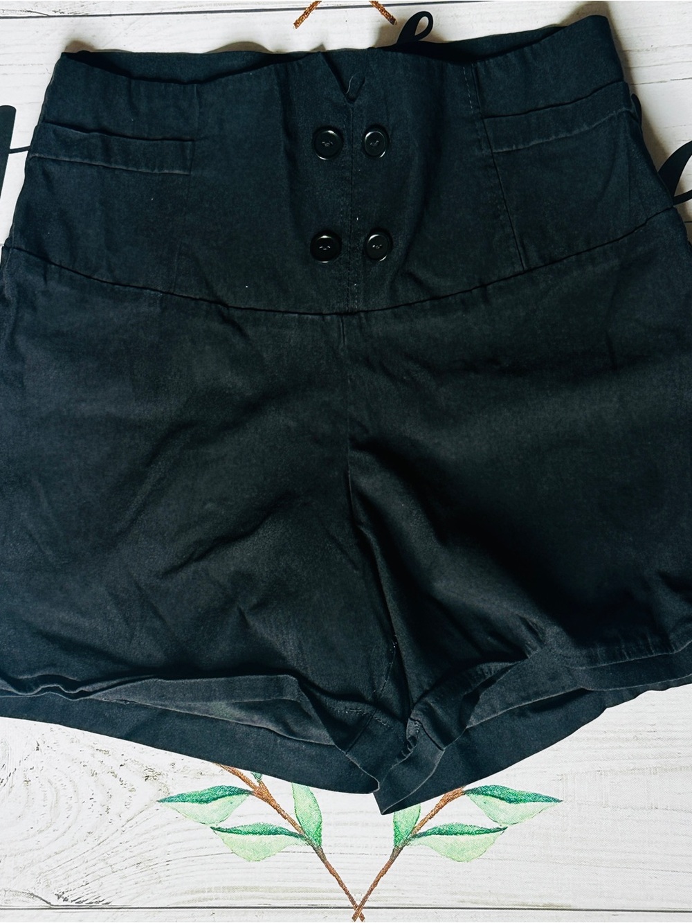 Caren Sport High-Waist Black Button-Front Shorts